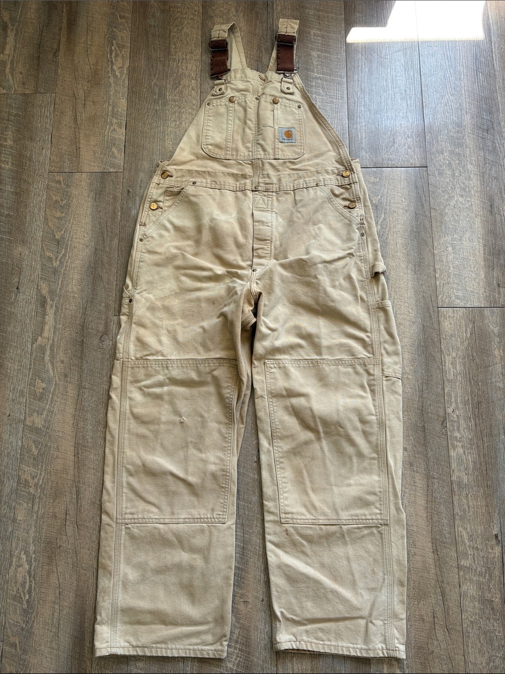 Carhartt Double Knee Bib Canvas Cargo Overalls Made in USA Size 38x30